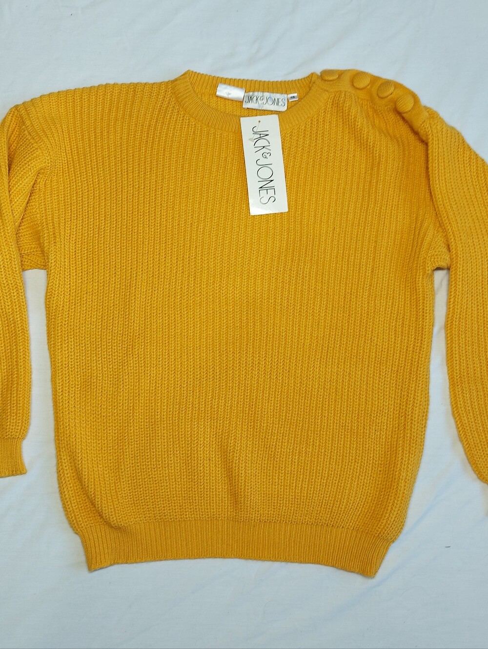 VTG Jack & Jones Yellow Ribbed Crewneck Sweater w/ Shoulder Buttons, Small